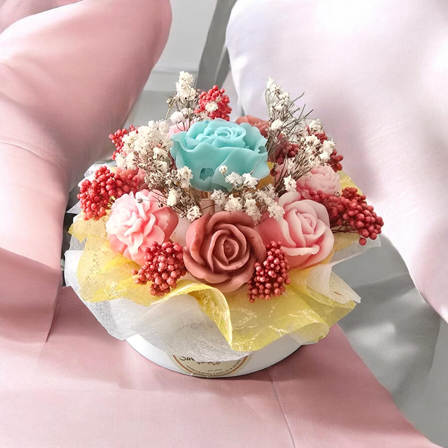Luxury soy wax floral gift box arrangement — Sweety Botanica UAE