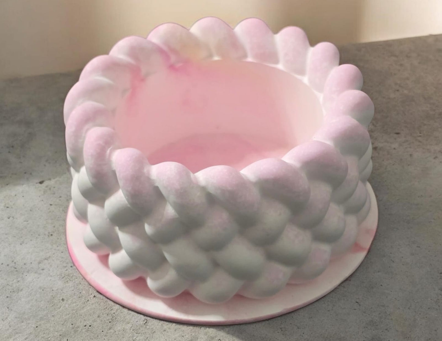 Braided Jesmonite trinket bowl pink marble texture — Sweety Botanica UAE
