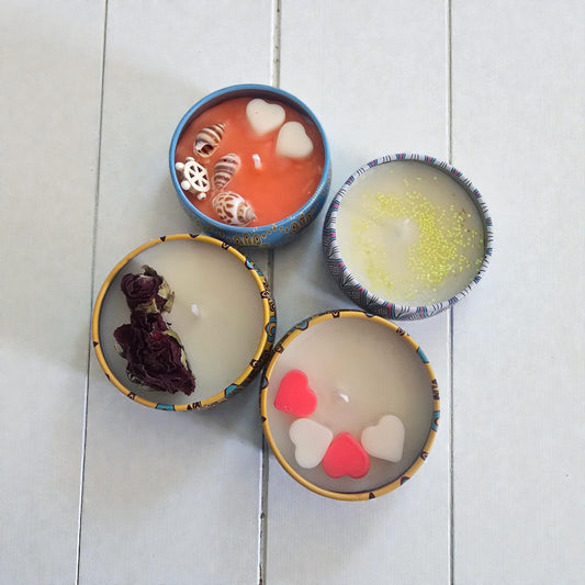 Artisan tin candle gift set of 4 scented soy wax candles — Sweety Botanica UAE
