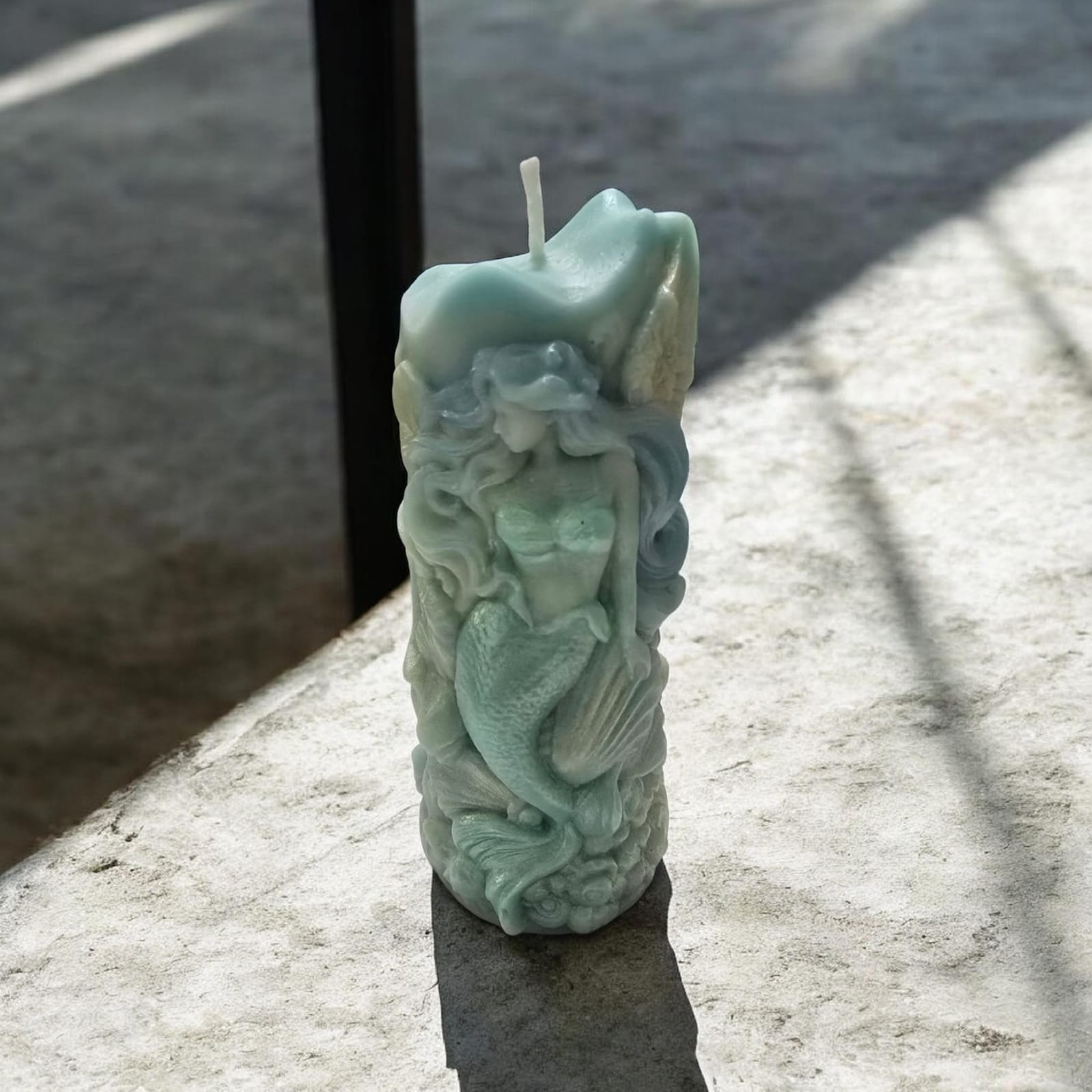 Hand-poured mermaid pillar soy wax candle — Sweety Botanica UAE
