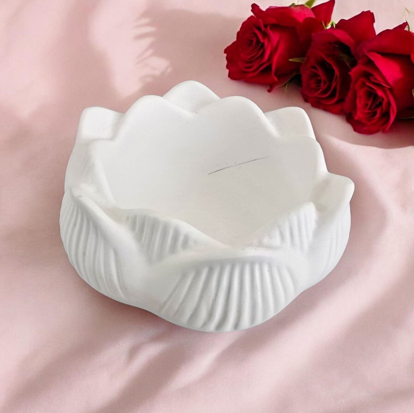 Handcrafted Jesmonite lotus bloom bowl white matte finish — Sweety Botanica UAE
