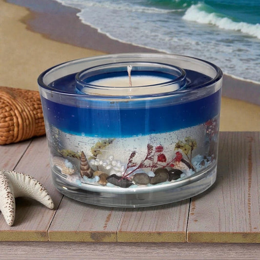 Handmade ocean gel and soy wax coastal diorama candle — Sweety Botanica UAE
