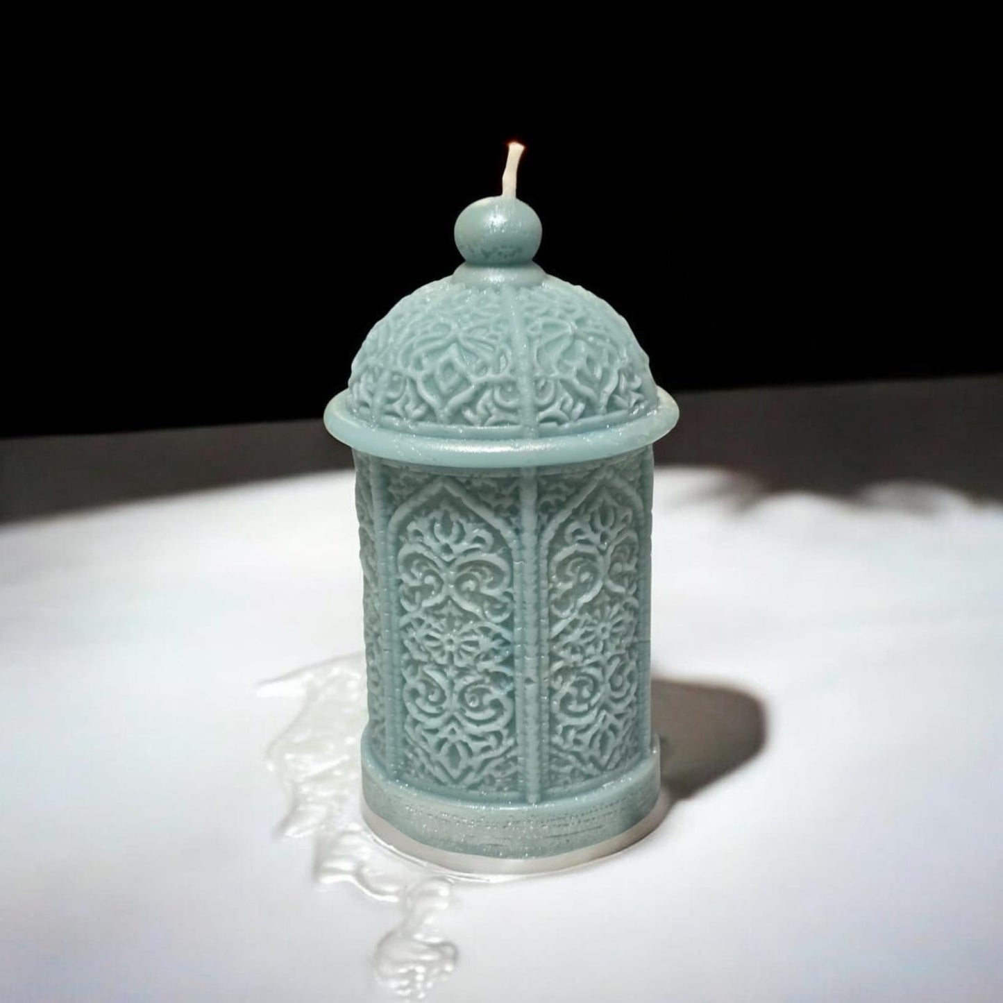 Ornate lantern pillar Arabian soy wax candle — Sweety Botanica UAE
