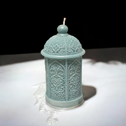 Ornate lantern pillar Arabian soy wax candle — Sweety Botanica UAE
