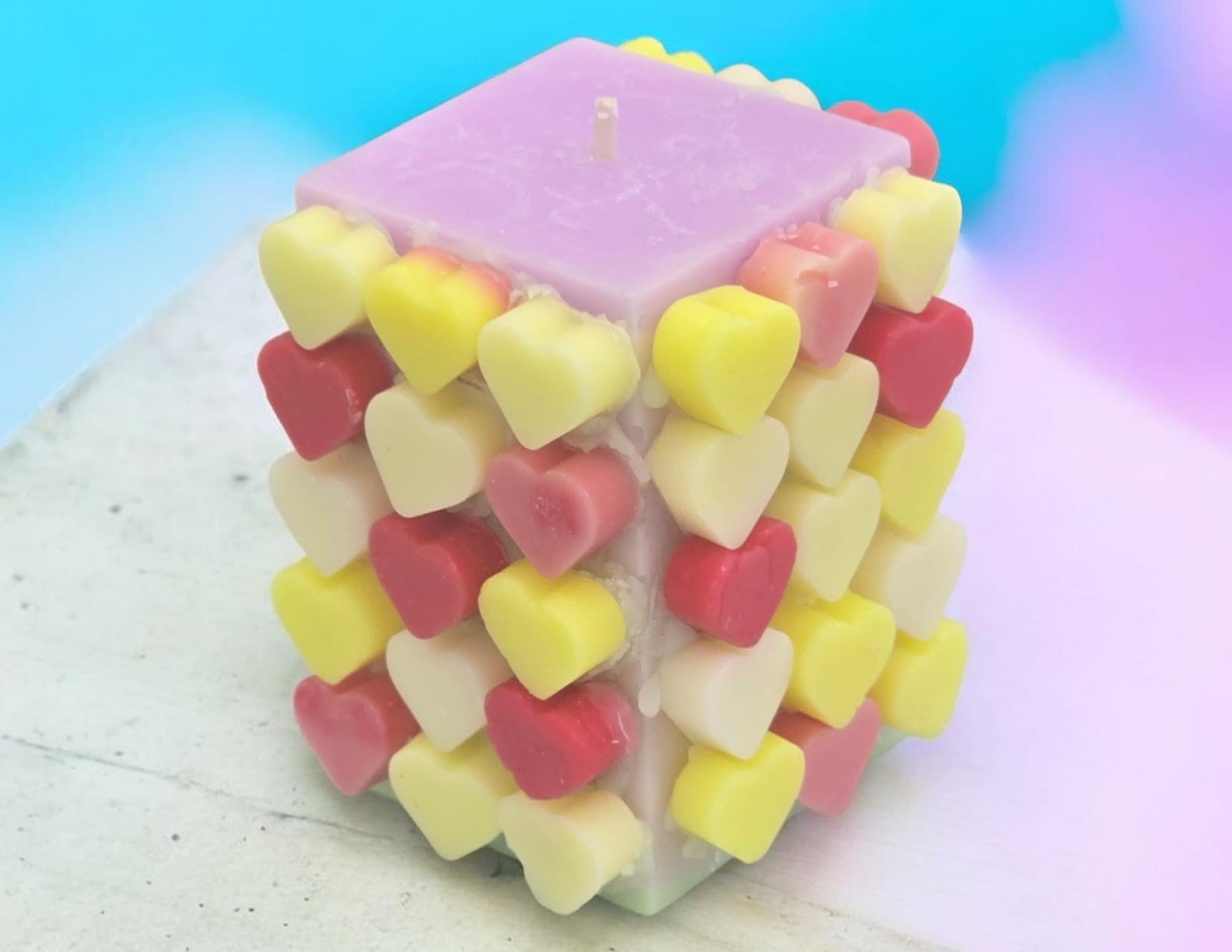 Retro love core heart cube soy wax sculpture candle — Sweety Botanica UAE
