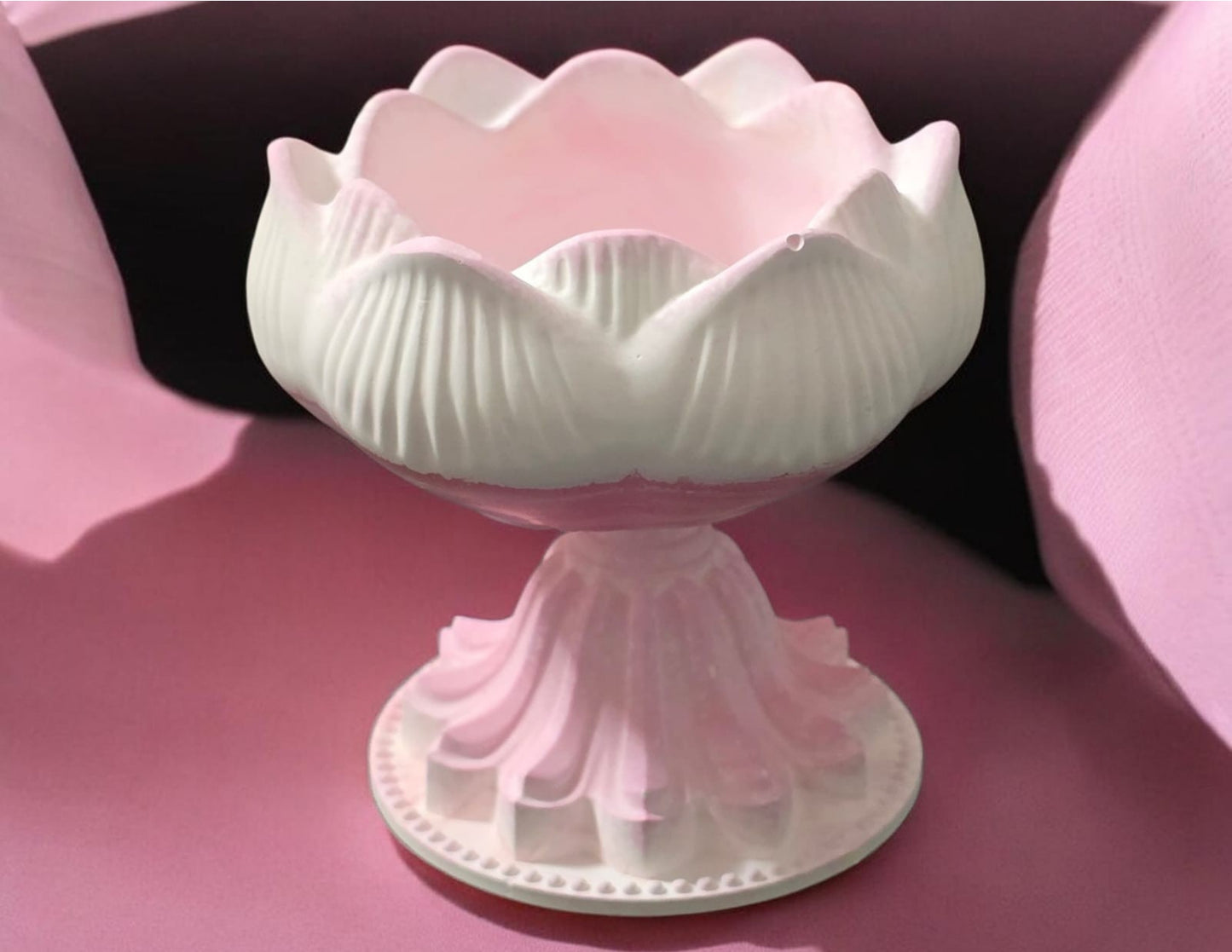 Blooming lotus pedestal bowl hand cast Jesmonite — Sweety Botanica UAE

