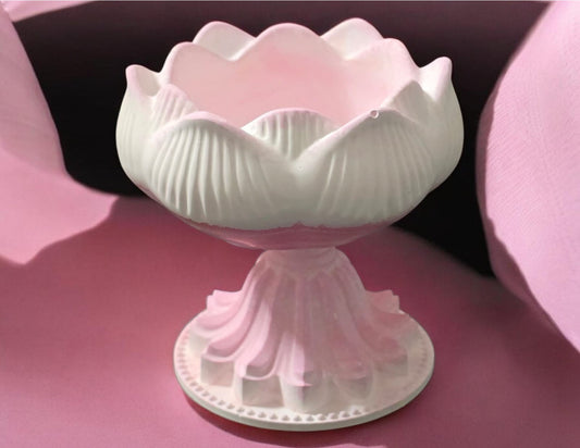 Blooming lotus pedestal bowl hand cast Jesmonite — Sweety Botanica UAE
