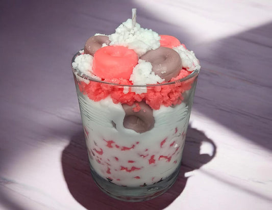 Pink glaze donut parfait soy and gel wax candle — Sweety Botanica UAE
