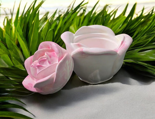 Radiant rose sculptural Jesmonite jar with lid — Sweety Botanica UAE
