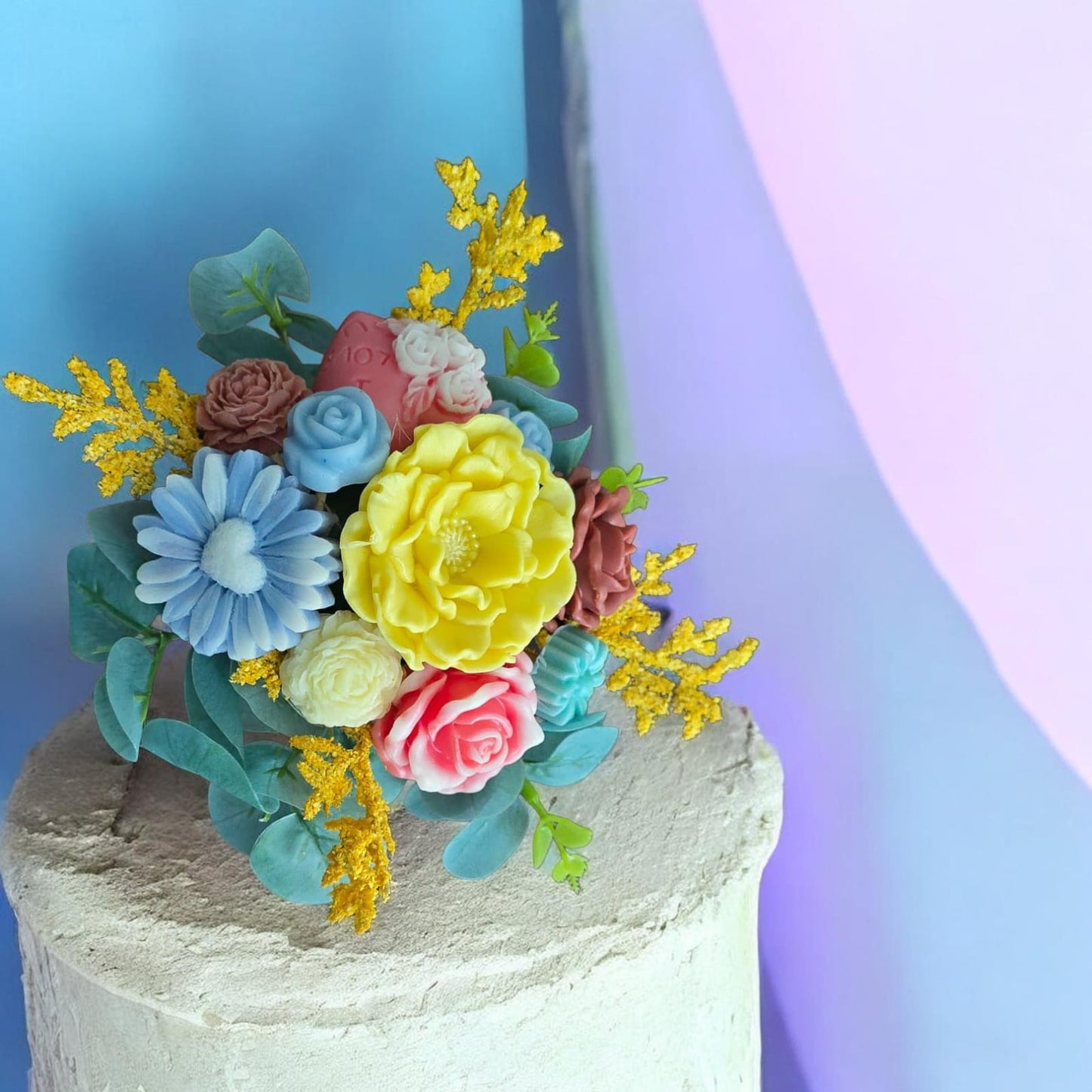 Vibrant handmade soy wax flower bouquet floral art sculpture — Sweety Botanica UAE
